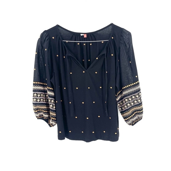 ANTHROPOLOGIE Pilcro Boho Calanthe Embroidered Puff Sleeve V-Neck Blouse Top - Picture 4 of 8